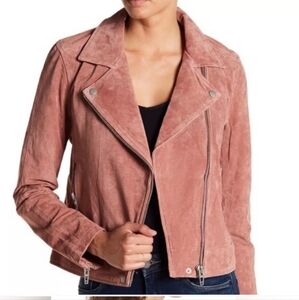 Blank NYC pink suede moto jacket, size L